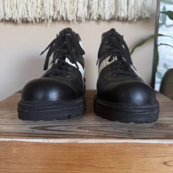 90s Vintage Puma Rudolf Dassler Black Ivory Leather Mid Lug Sole Boots Size 12 - Picture 4 of 17